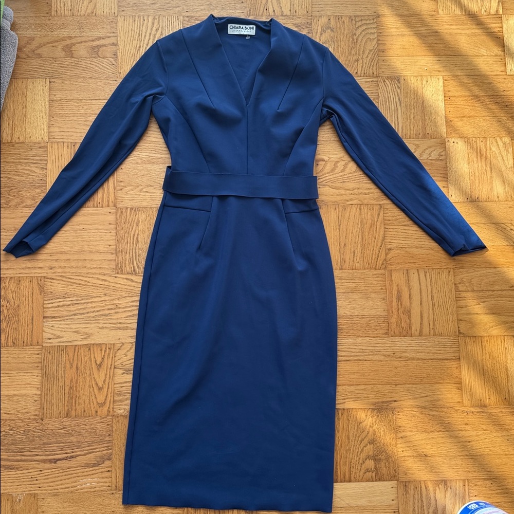 Chiara Boni Le Petite Robe Evalda Long Sleeve Fossil Dress in Navy Blue 44 - Picture 4 of 9